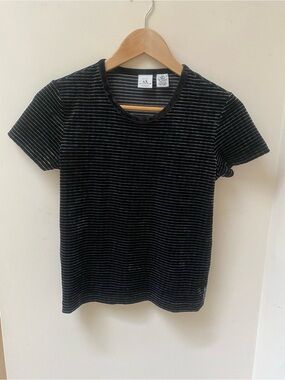 Armani Exchange | Striped Velvet Tee in Black with Silver Pinstripes